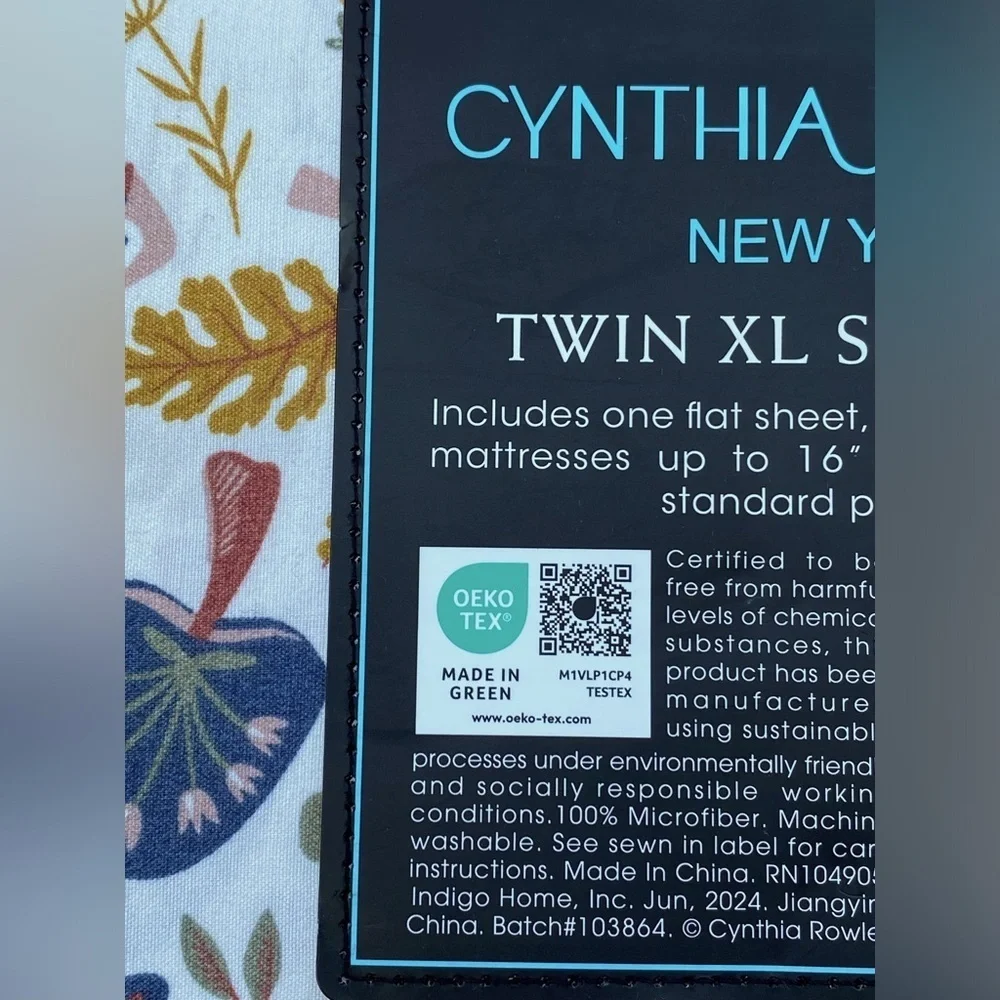 Cynthia Rowley Mushrooms Flowers Cottage Microfiber TWIN XL Sheet Set 3pc